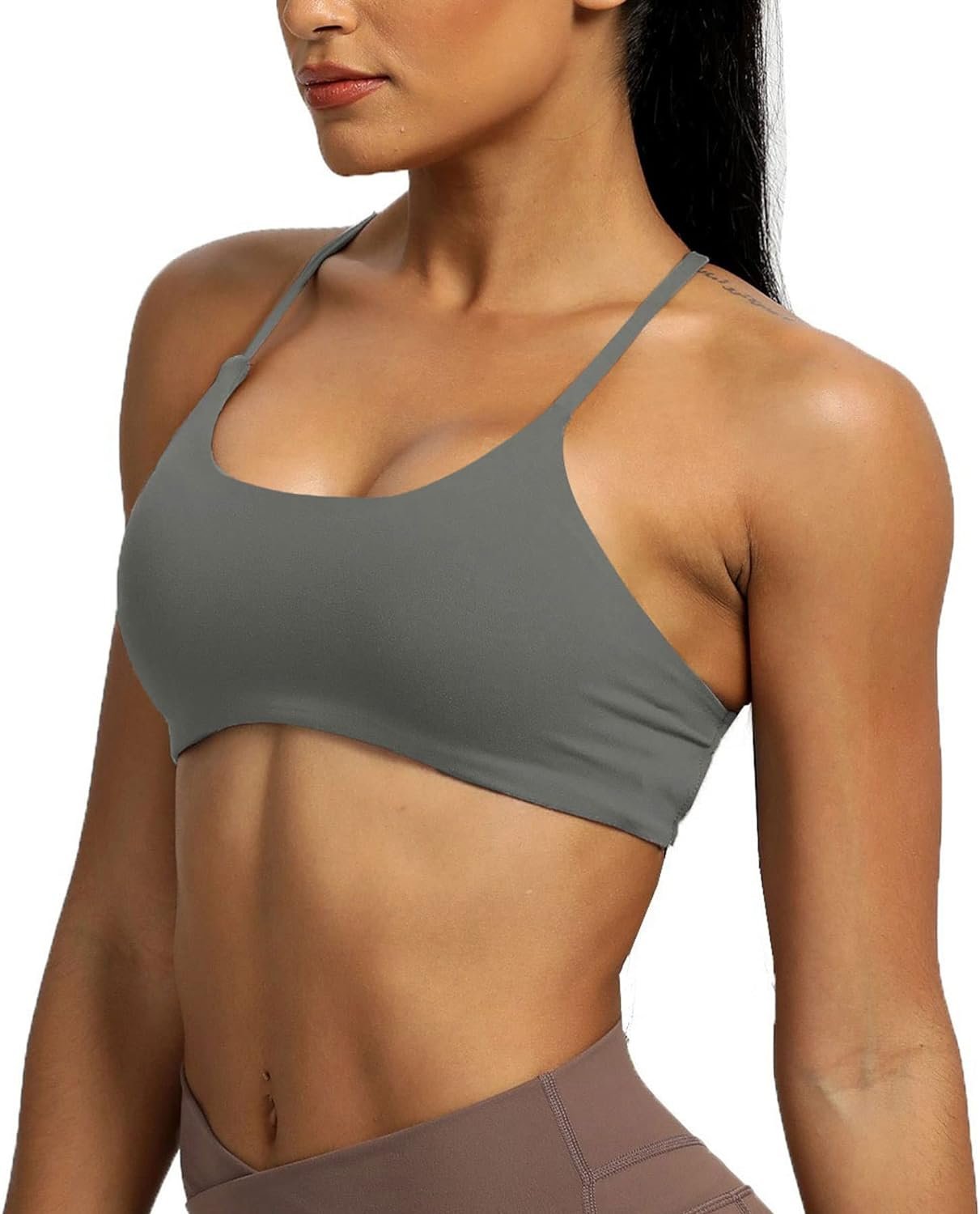 Aoxjox Womens Workout Sports Bras Fitness Backless Padded Ivy Low Impact Bra Yoga Crop Tank Top