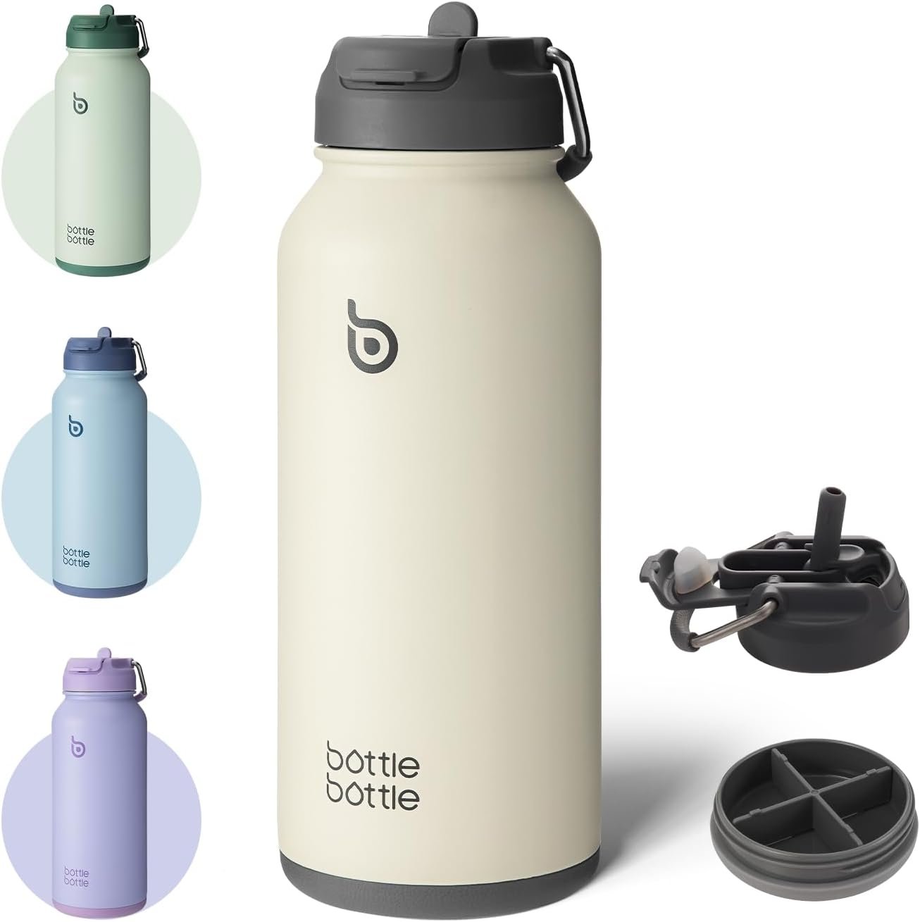 BOTTLE BOTTLE 32oz Insulated Water Bottle Stainless Steel Sport Water Bottle with Straw Dual-use Lid Design for Gym with Pill Box (gray)