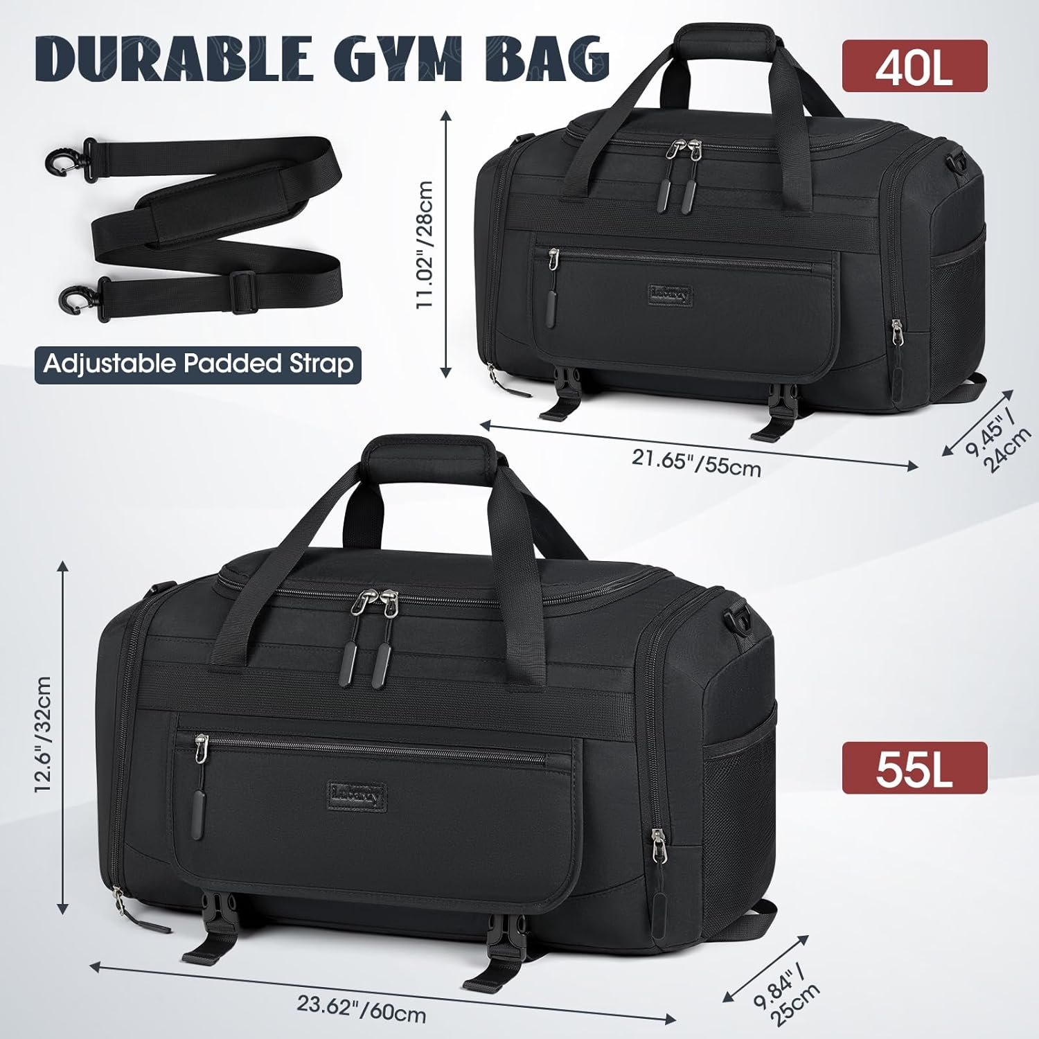 Gym Bag for Men 55L Sports Duffel Bags Gym Duffle Bag Women with Shoe Compartment  Wet Pocket Water Resistant Travel Duffel Bag Lightweight Weekender Overnight Bag Black