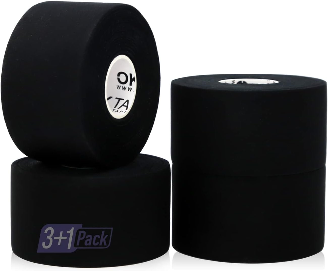 OK TAPE Athletic Sports Tape（4-Rolls) - 45ft Per Roll Very Strong Tape for Athlete  Sport Trainers  First Aid Injury Wrap, Perfect for Fingers Ankles Wrist on Bat, Hockey Stick - Black