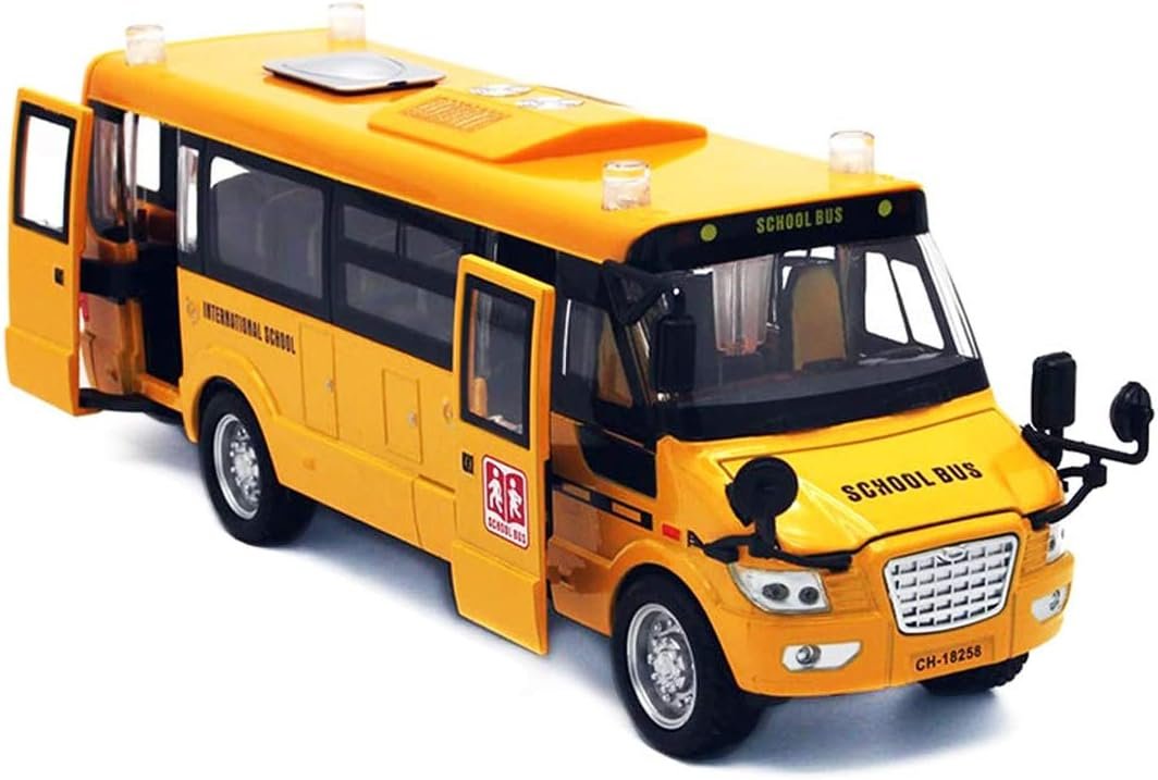 Tipmant Alloy School Bus Model Toys Pull Back Vehicle Car Broadcasting Sound  Music, Lights, Moveable Doors Kids Birthday