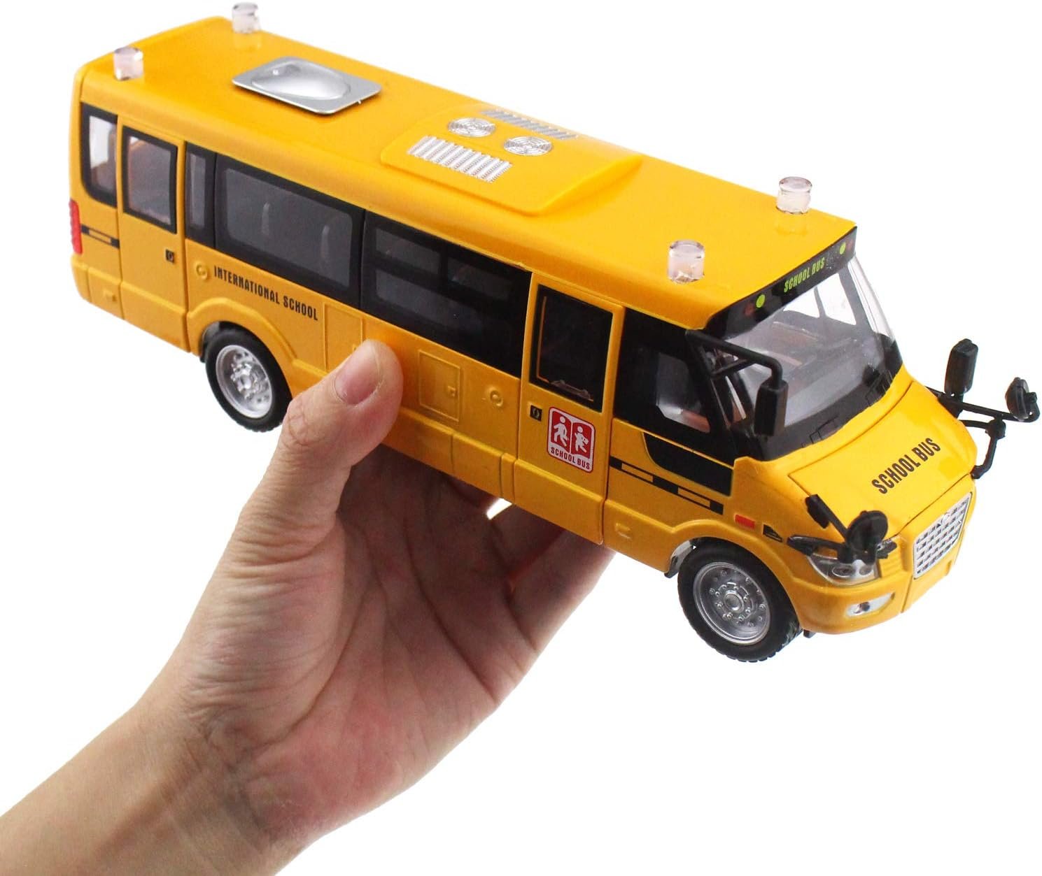 Tipmant Alloy School Bus Model Toys Pull Back Vehicle Car Broadcasting Sound  Music, Lights, Moveable Doors Kids Birthday