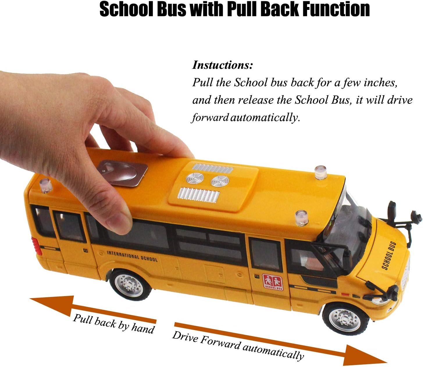 Tipmant Alloy School Bus Model Toys Pull Back Vehicle Car Broadcasting Sound  Music, Lights, Moveable Doors Kids Birthday