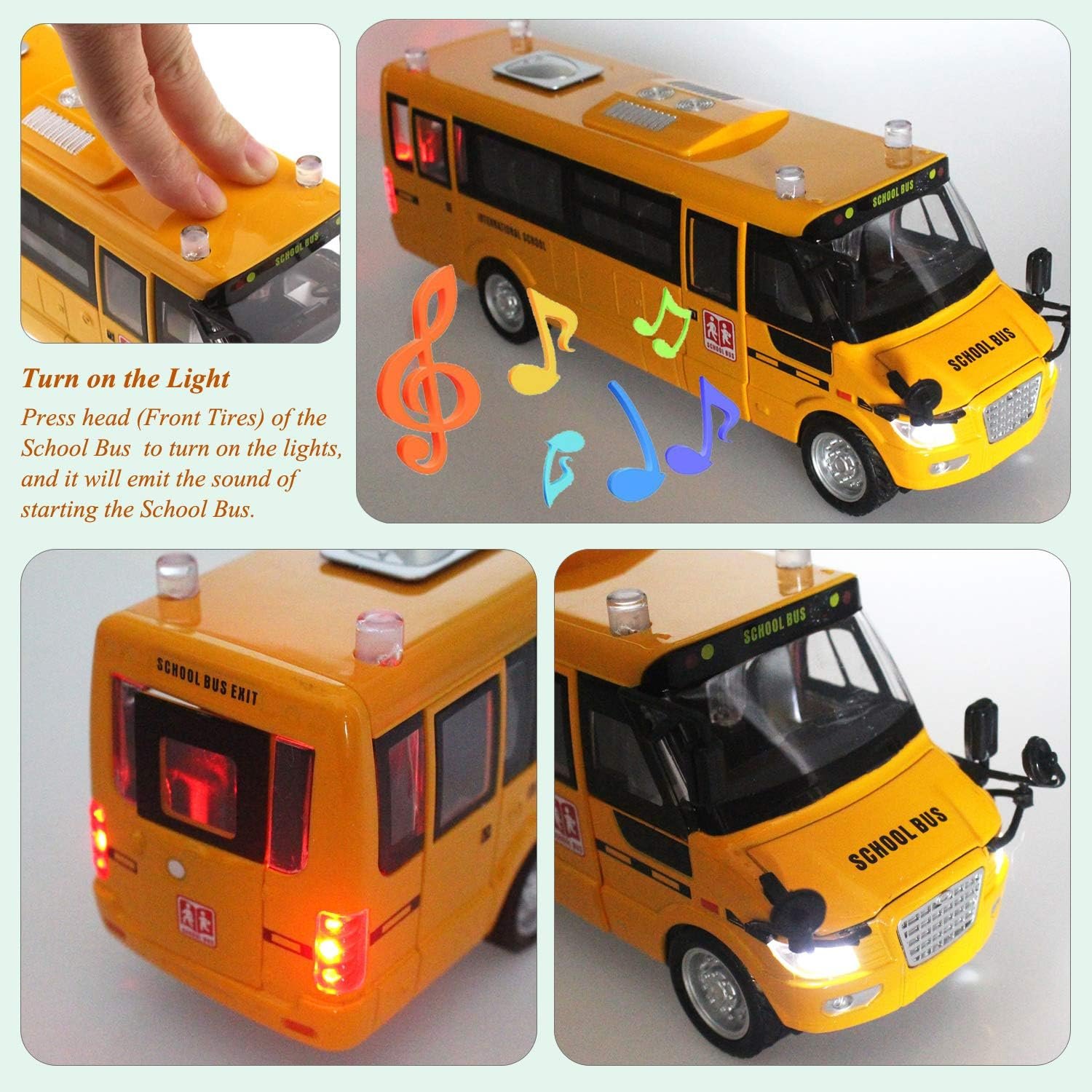 Tipmant Alloy School Bus Model Toys Pull Back Vehicle Car Broadcasting Sound  Music, Lights, Moveable Doors Kids Birthday