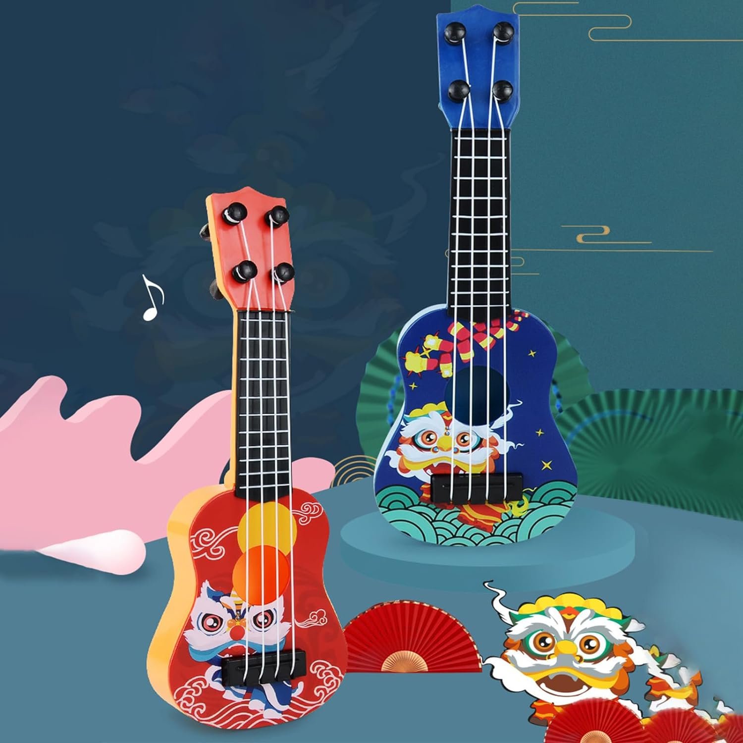 Ukulele Toy for Children, Beginner Simulation Instrument, Enlightenment Music Toy, Kids Beginners Guitar Musical Instrument, Early Educational Learning Musical Instrument Gift for Age 3+ (C)