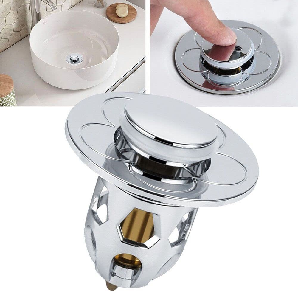 Flix Filter Sink Stopper-Holuvo Sink Stopper, Upgade Universal Pop Up Bathroom Sink Stopper, Flix Hair Catcher Filter Strainer for Tub, Kitchen (Sliver)