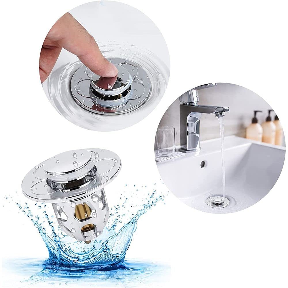 Flix Filter Sink Stopper-Holuvo Sink Stopper, Upgade Universal Pop Up Bathroom Sink Stopper, Flix Hair Catcher Filter Strainer for Tub, Kitchen (Sliver)